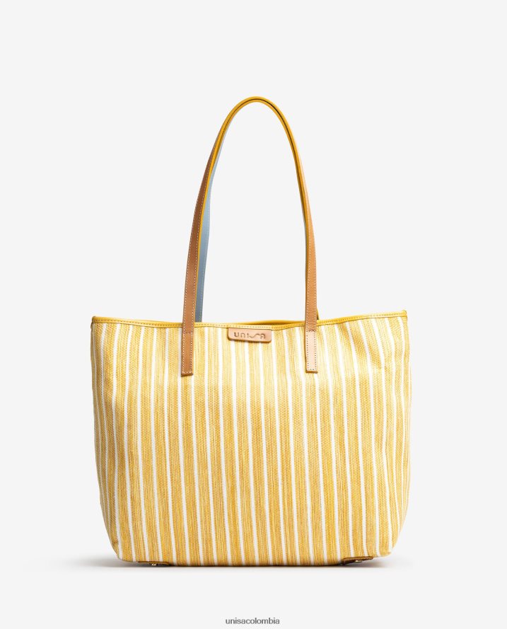 co Unisa mujer bolsa de compras hecha con jarapa amarillo F0X80H1116