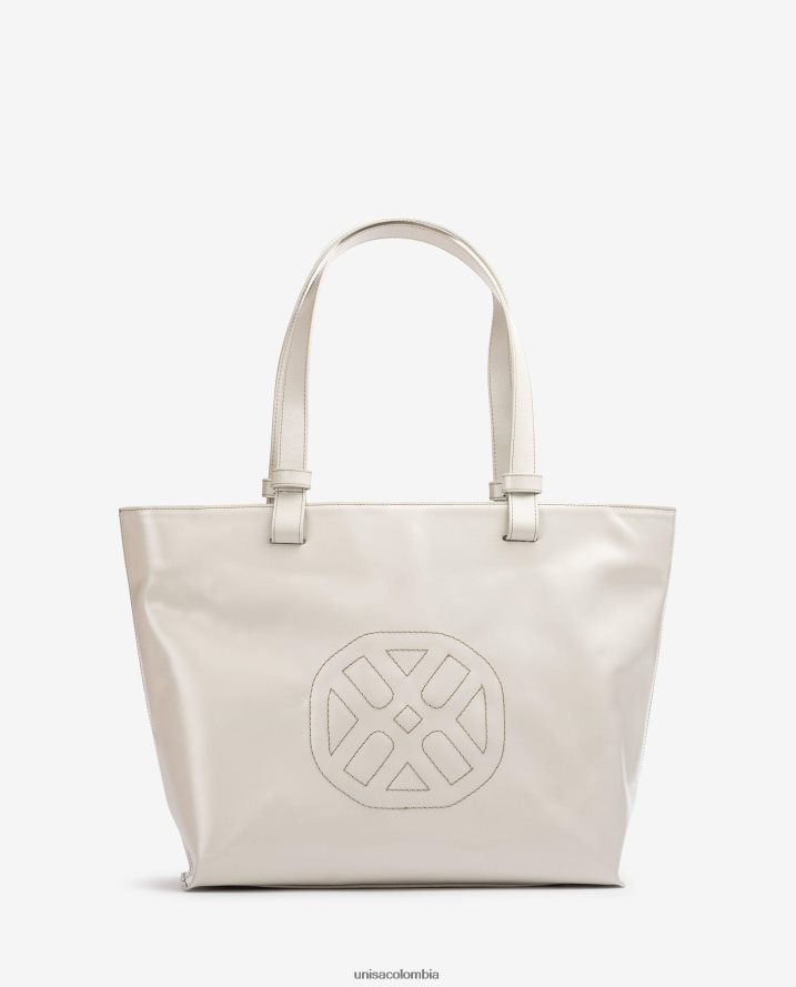 co Unisa mujer bolso de mano con un monograma cosido blanco F0X80H1148